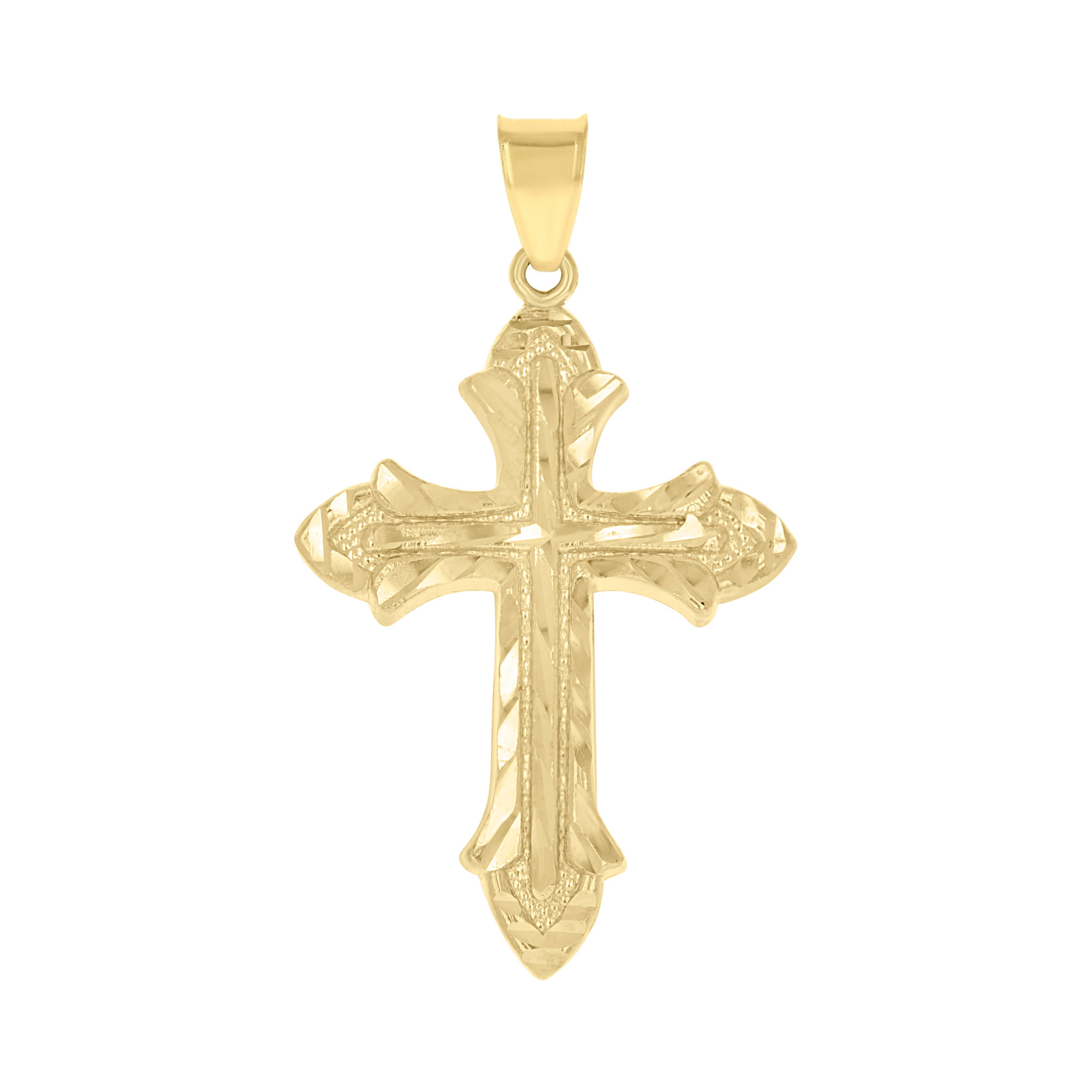 10kt Yellow Gold Diamond-Cut Mens Cross Religious Charm Pendant