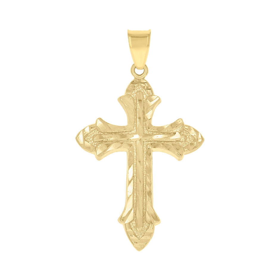 10kt Yellow Gold Diamond-Cut Mens Cross Religious Charm Pendant