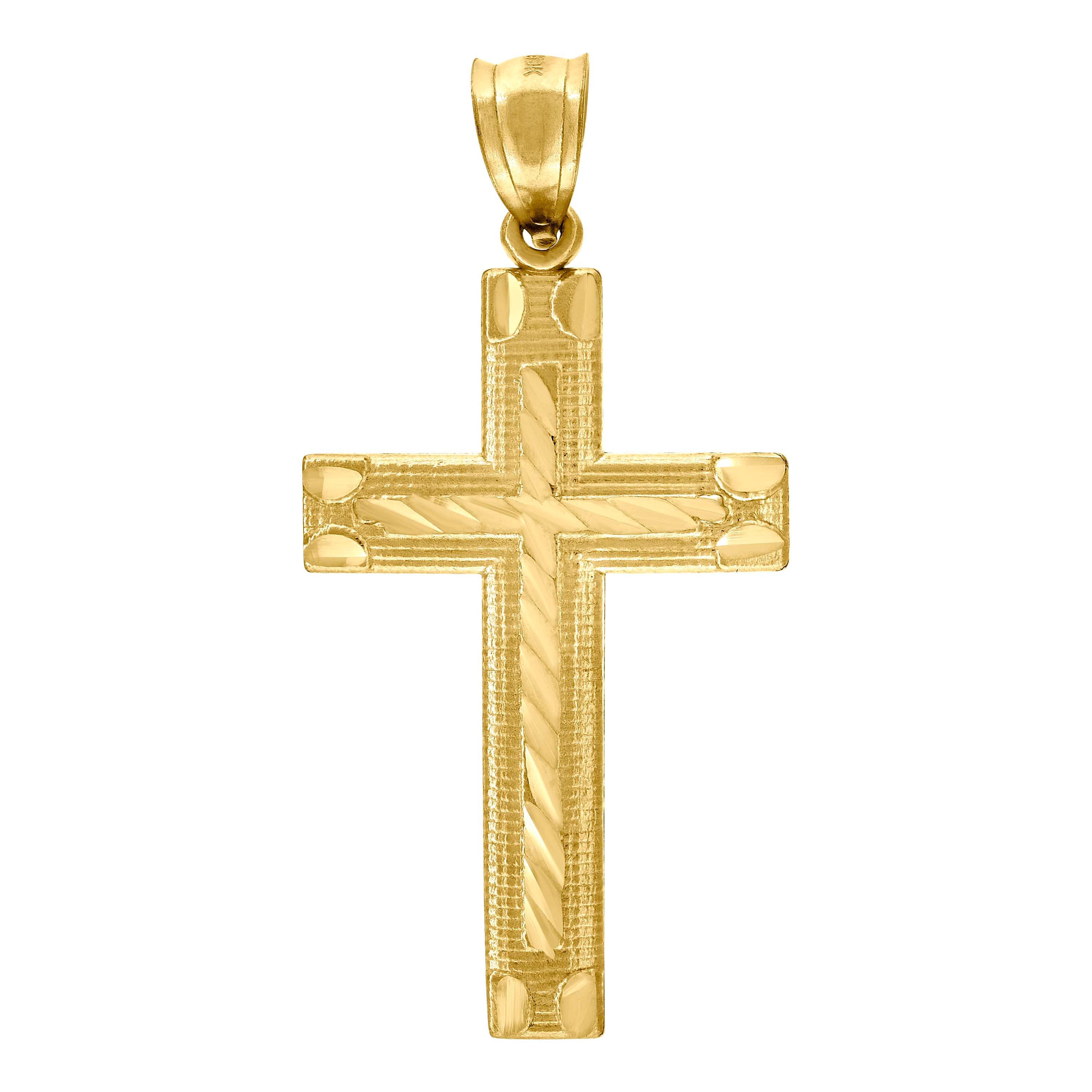 10kt Yellow Gold Diamond-Cut Mens Cross Religious Charm Pendant