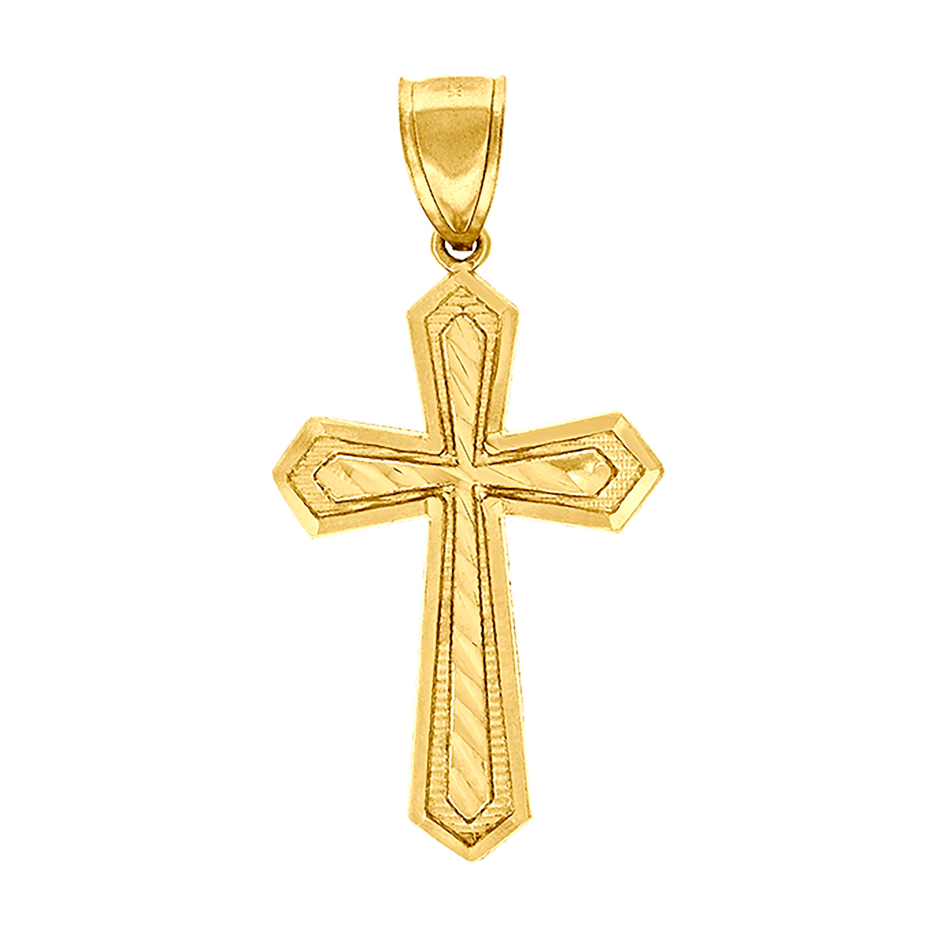 10kt Yellow Gold Diamond-Cut Mens Cross Religious Charm Pendant
