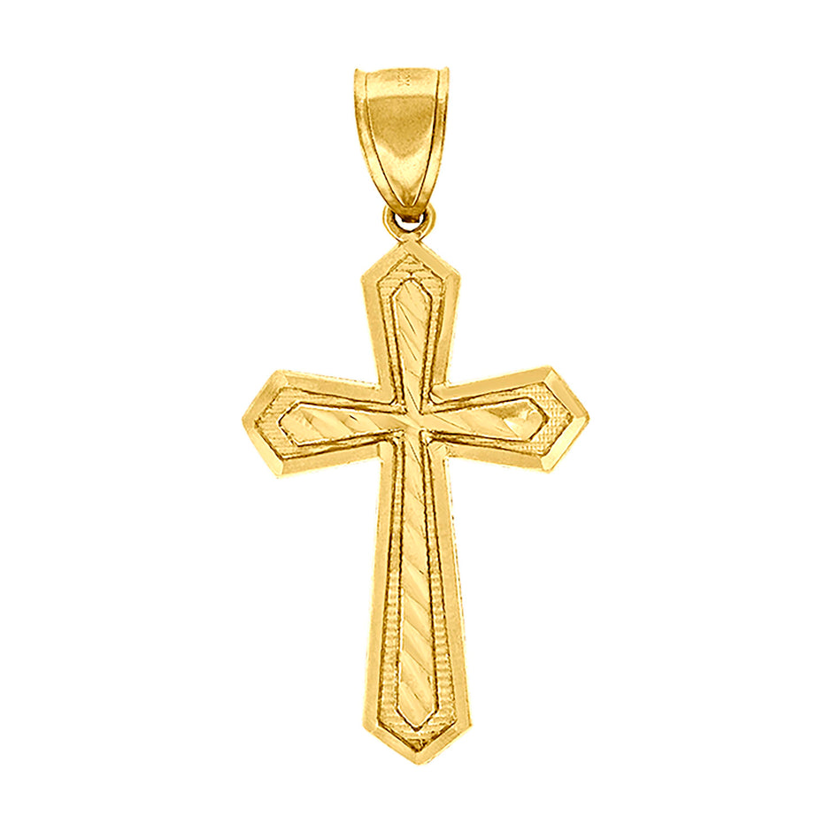 10kt Yellow Gold Diamond-Cut Mens Cross Religious Charm Pendant