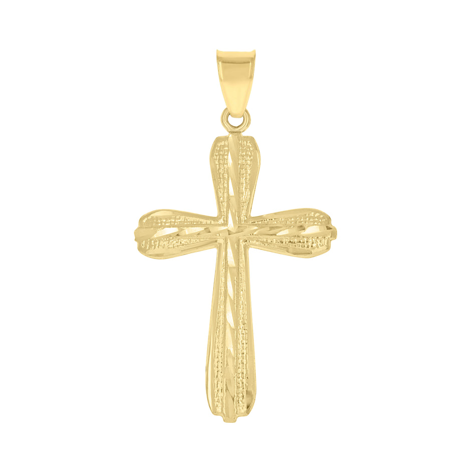 10kt Yellow Gold Diamond-Cut Mens Cross Religious Charm Pendant