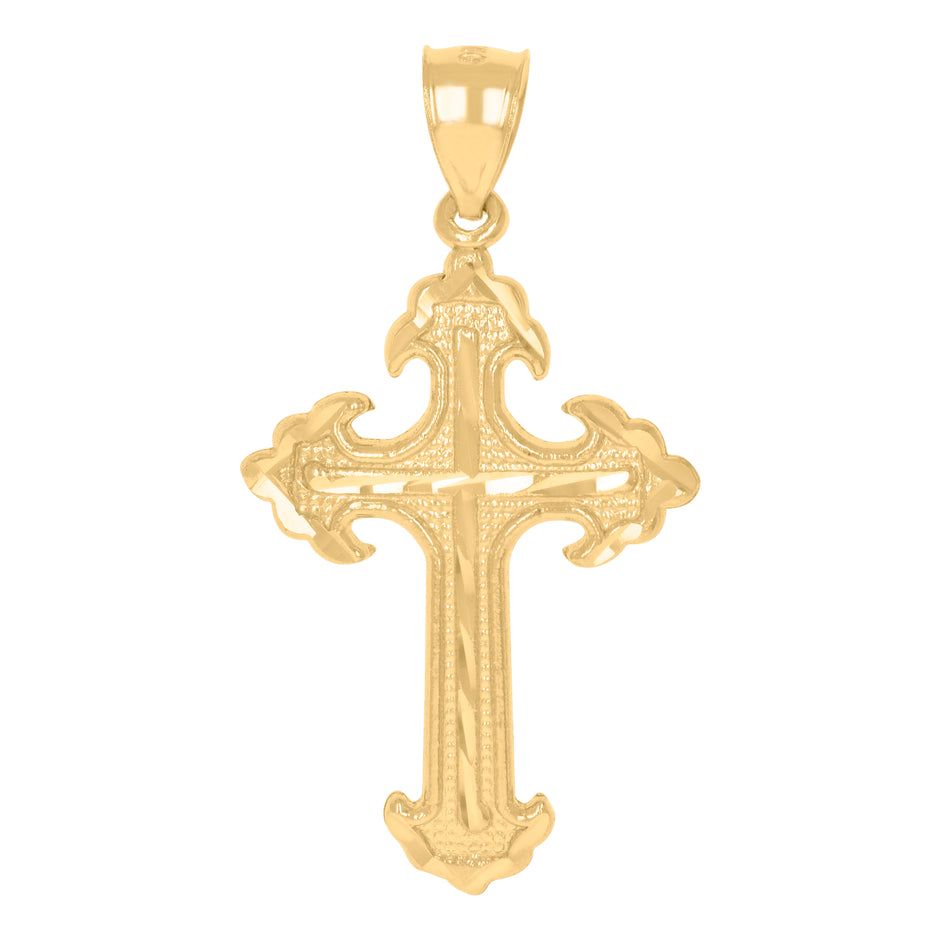 10kt Yellow Gold Diamond-Cut Mens Cross Religious Charm Pendant