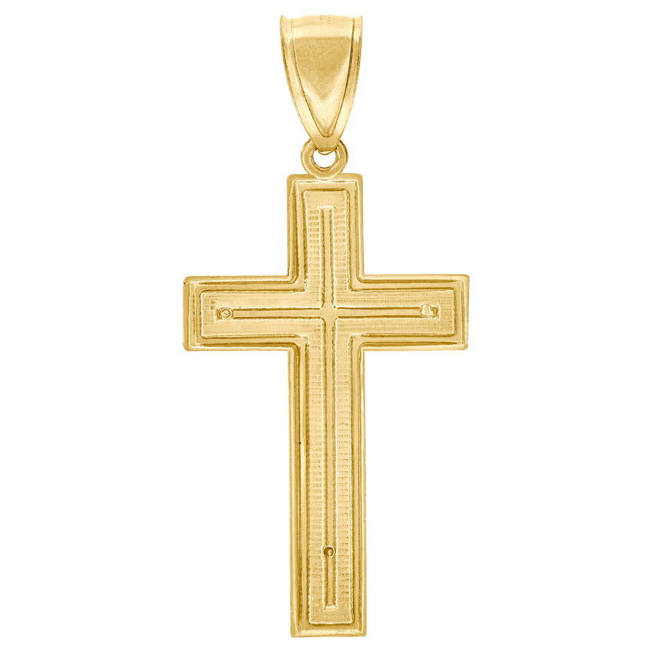 10kt Yellow Gold Diamond-Cut Mens Cross Religious Charm Pendant
