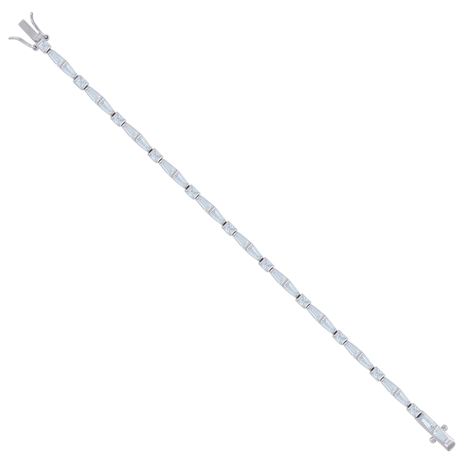 925 Sterling Silver Womens Baguette & Princess Cut Cubic Zirconia Link Bracelet