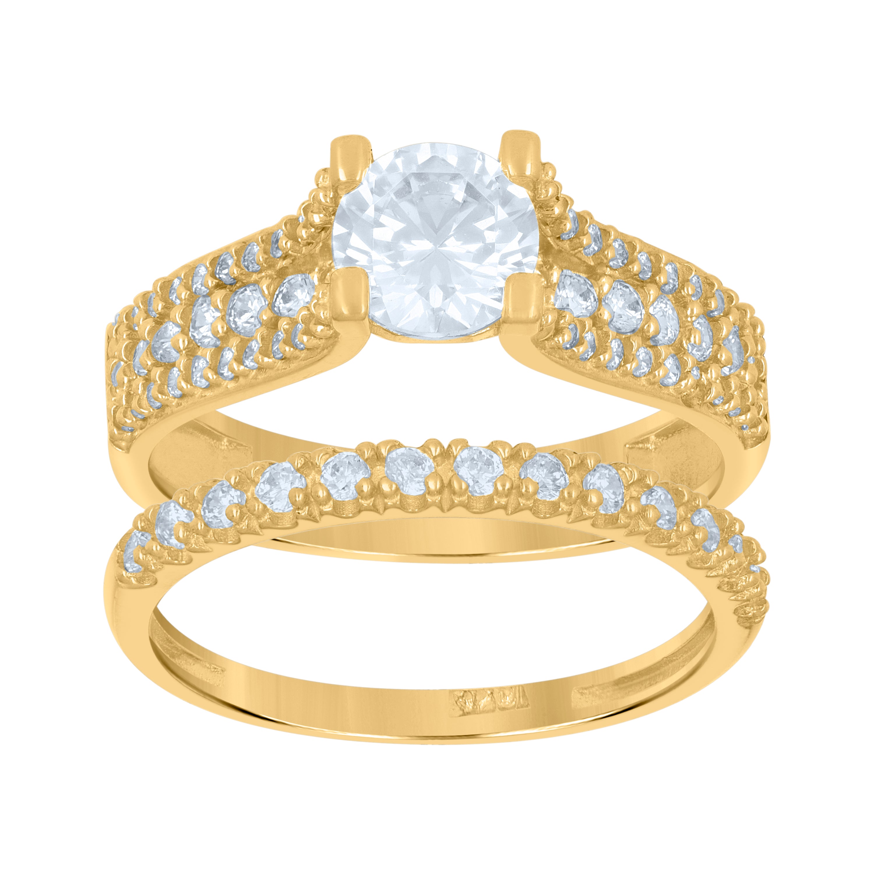 10kt Two-Tone Gold Womens Round Cubic Zirconia Bridal Ring Set