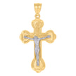 10kt Yellow Gold Two-Tone Diamond-Cut Mens Cross Crucifix Religious Charm Pendant