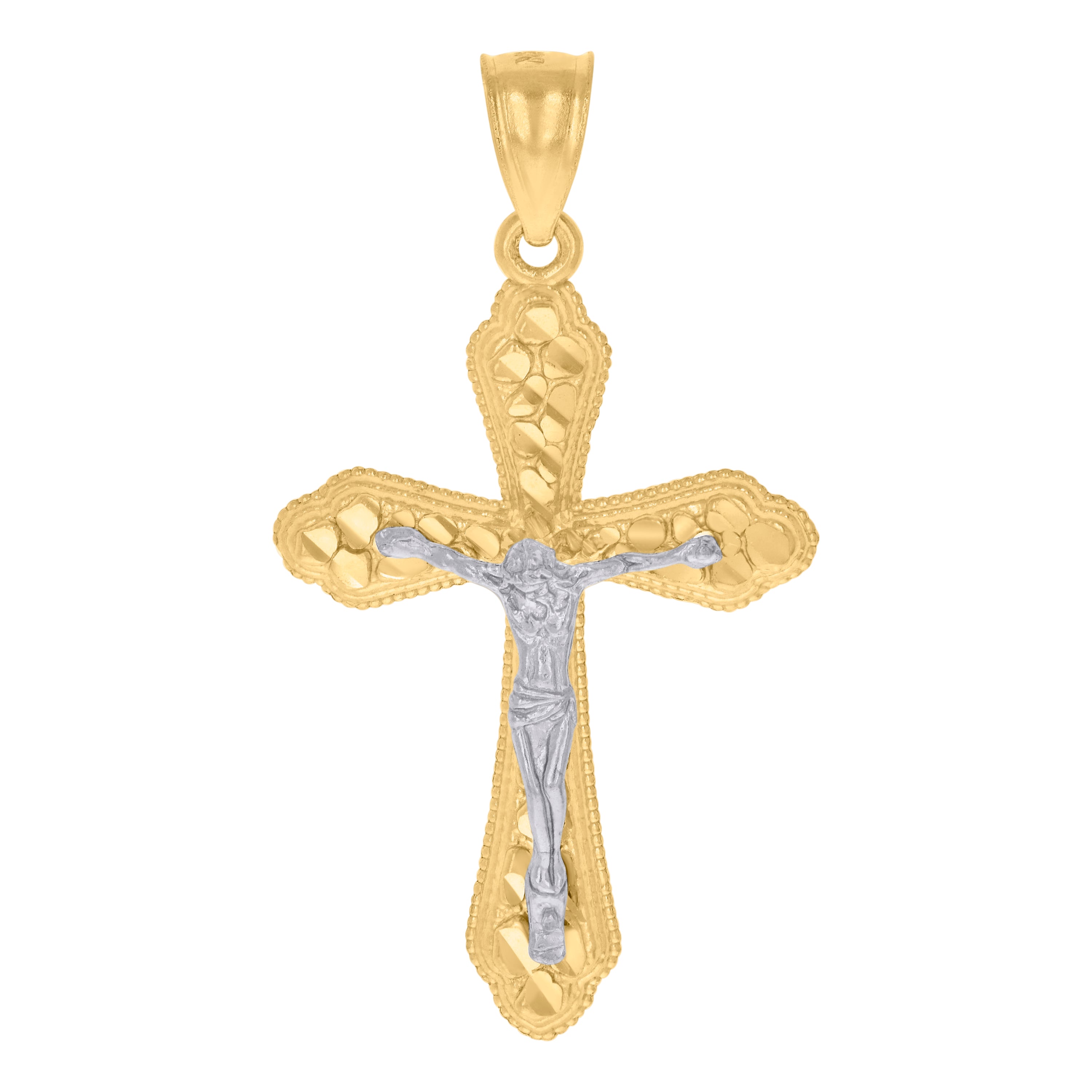 10kt Gold Two-Tone Diamond-Cut Mens Cross Crucifix Religious Charm Pendant