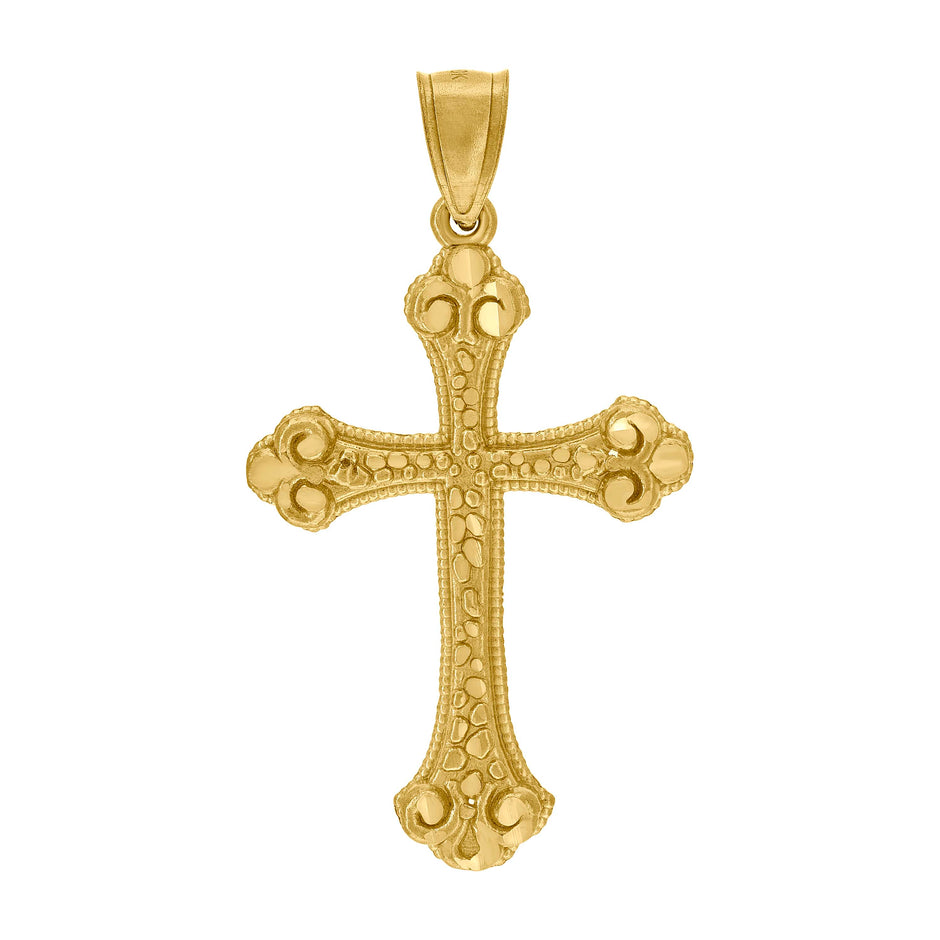10kt Yellow Gold Diamond-Cut Mens Cross Religious Charm Pendant