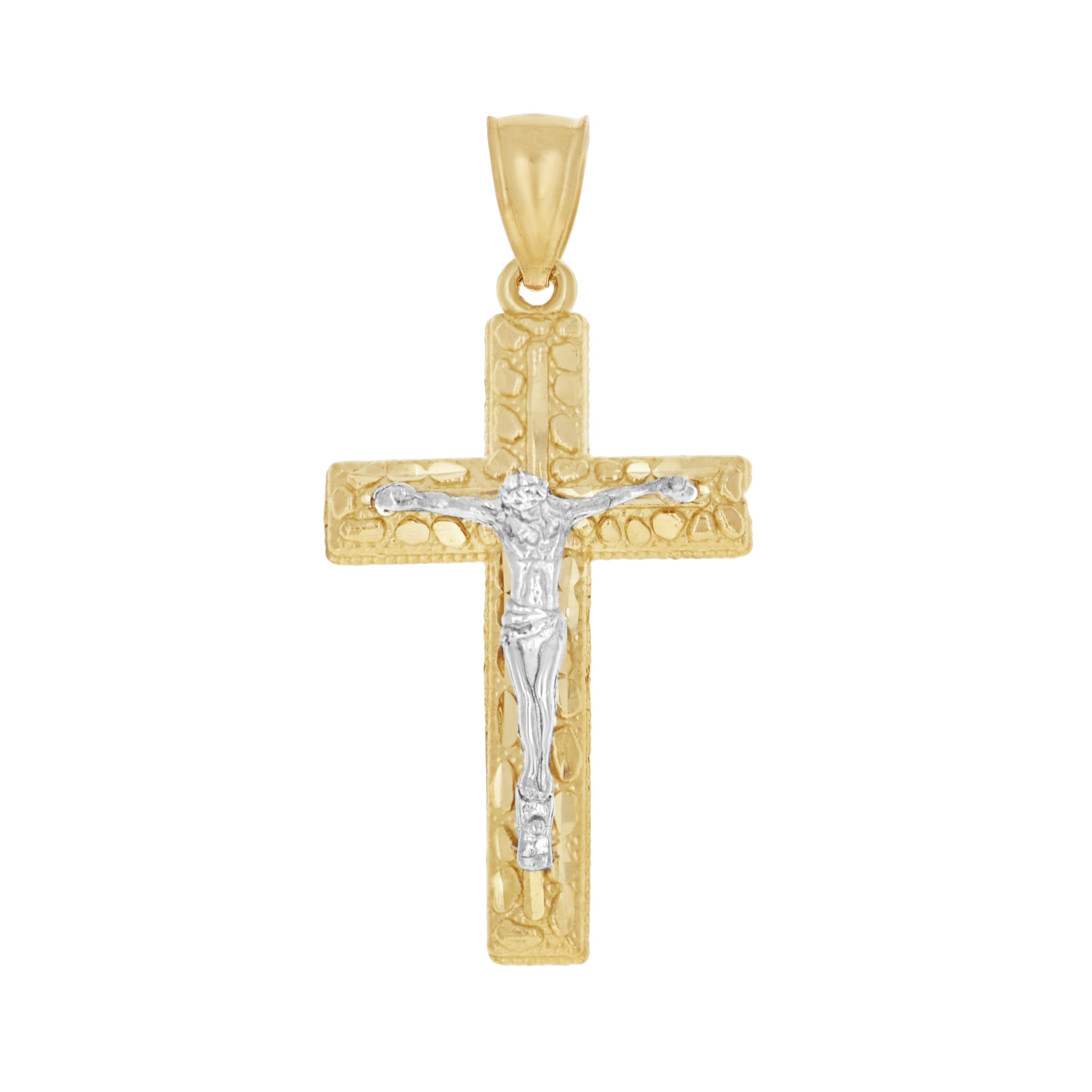 10kt Yellow Gold Two-Tone Diamond-Cut Mens Cross Crucifix Religious Charm Pendant