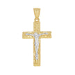 10kt Yellow Gold Two-Tone Diamond-Cut Mens Cross Crucifix Religious Charm Pendant