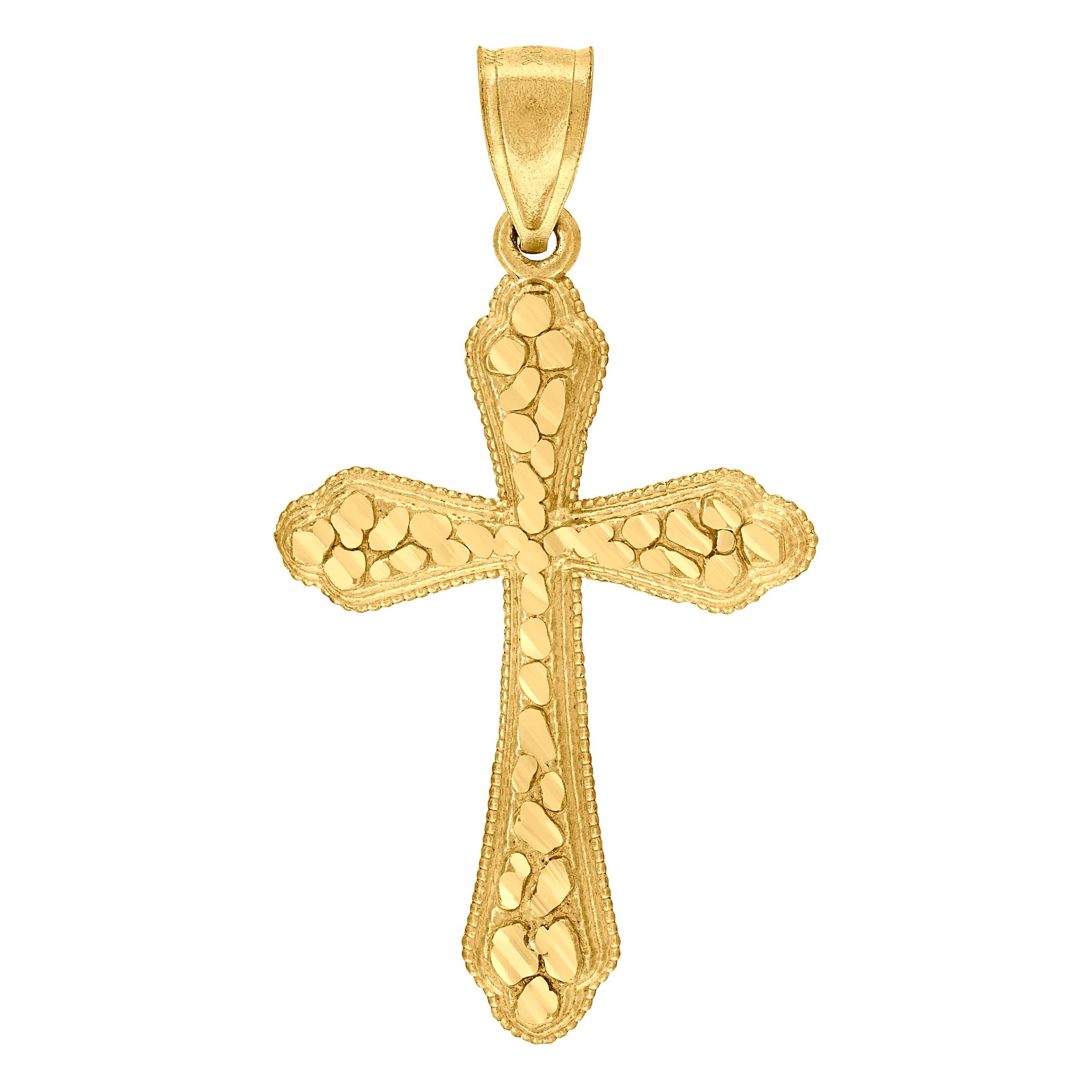 10kt Yellow Gold Diamond-Cut Mens Cross Religious Charm Pendant