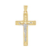 10kt Two-Tone Gold Mens Women Nugget Textured Crucifix Cross Religious Charm Pendant
