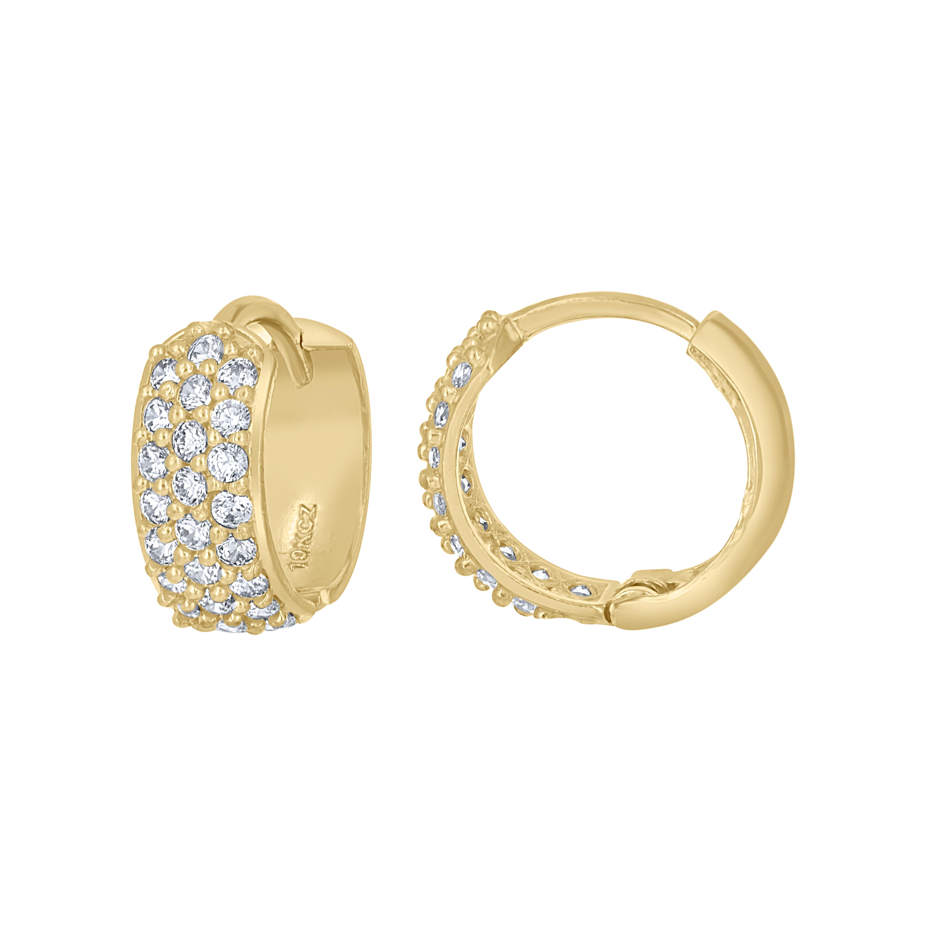 10kt Yellow Gold Womens CZ Cubic Zirconia Triple Row Hoop Earrings
