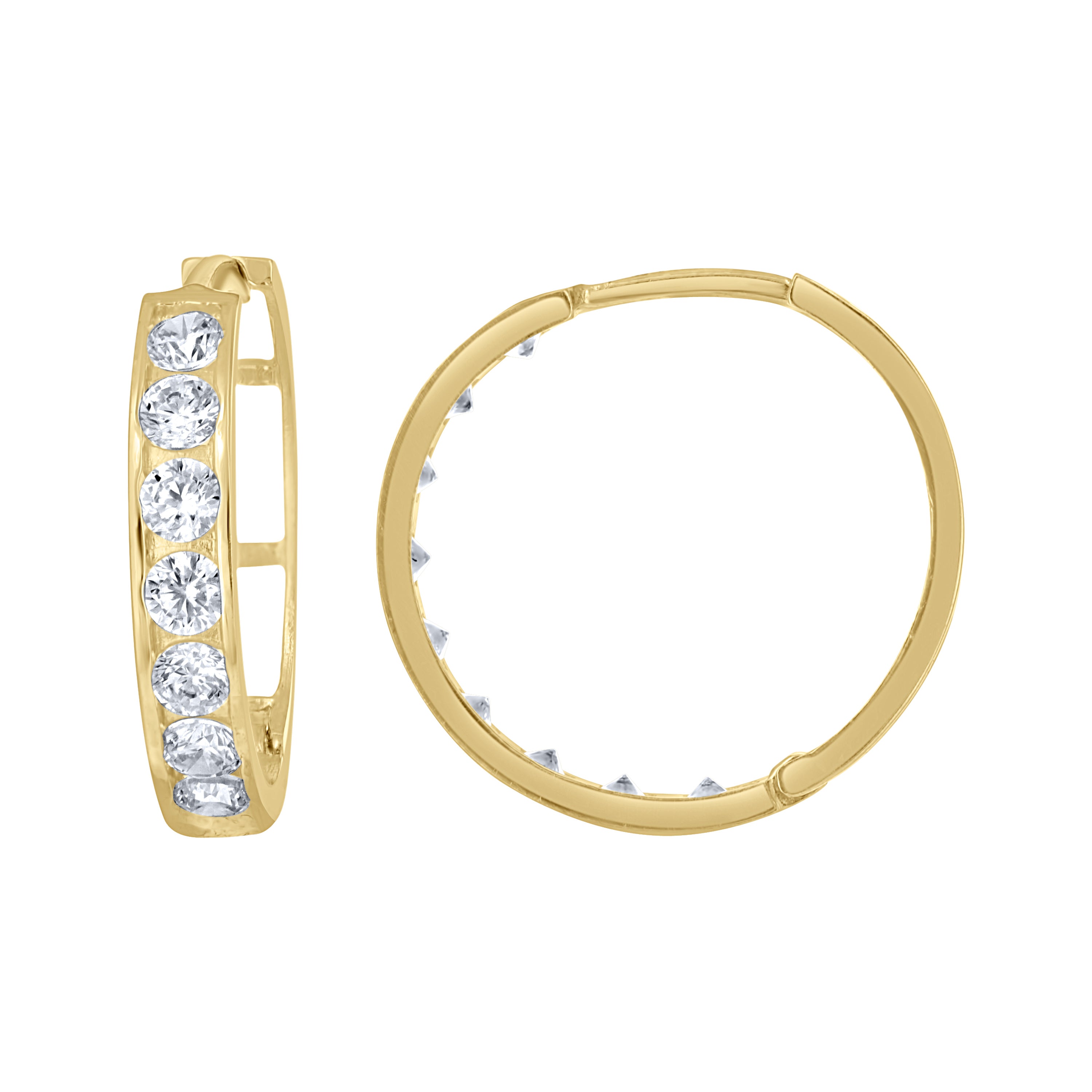 10kt Yellow Gold Womens Single Row CZ Cubic Zirconia Hoop Earrings