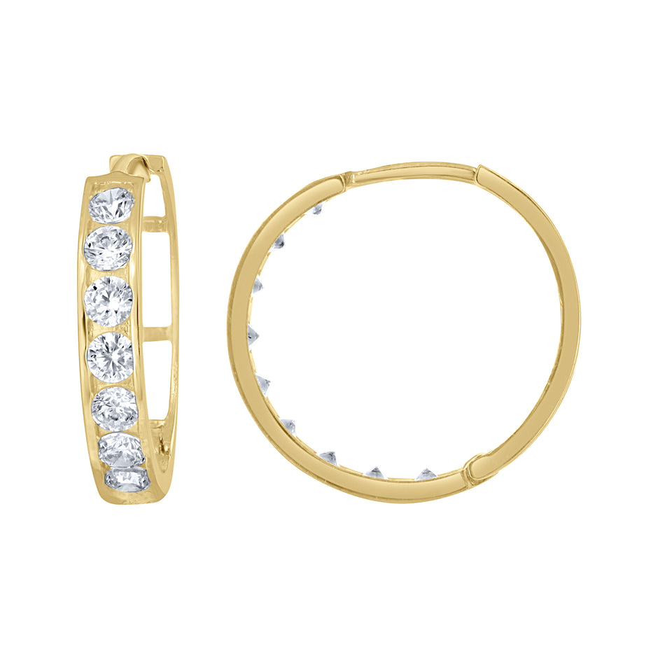 10kt Yellow Gold Womens Single Row CZ Cubic Zirconia Hoop Earrings