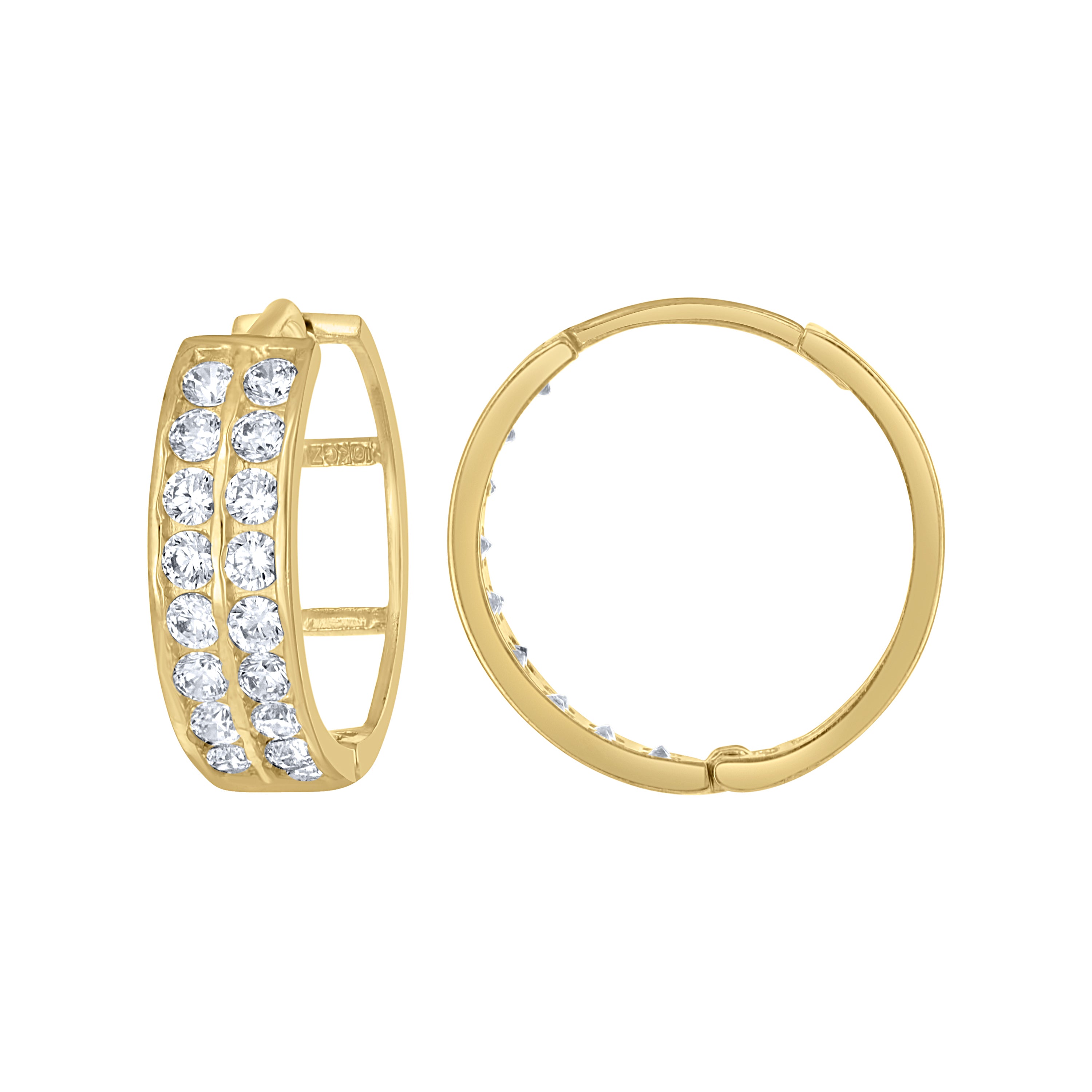 10kt Yellow Gold Womens CZ Cubic Zirconia Double Row Hoop Earrings
