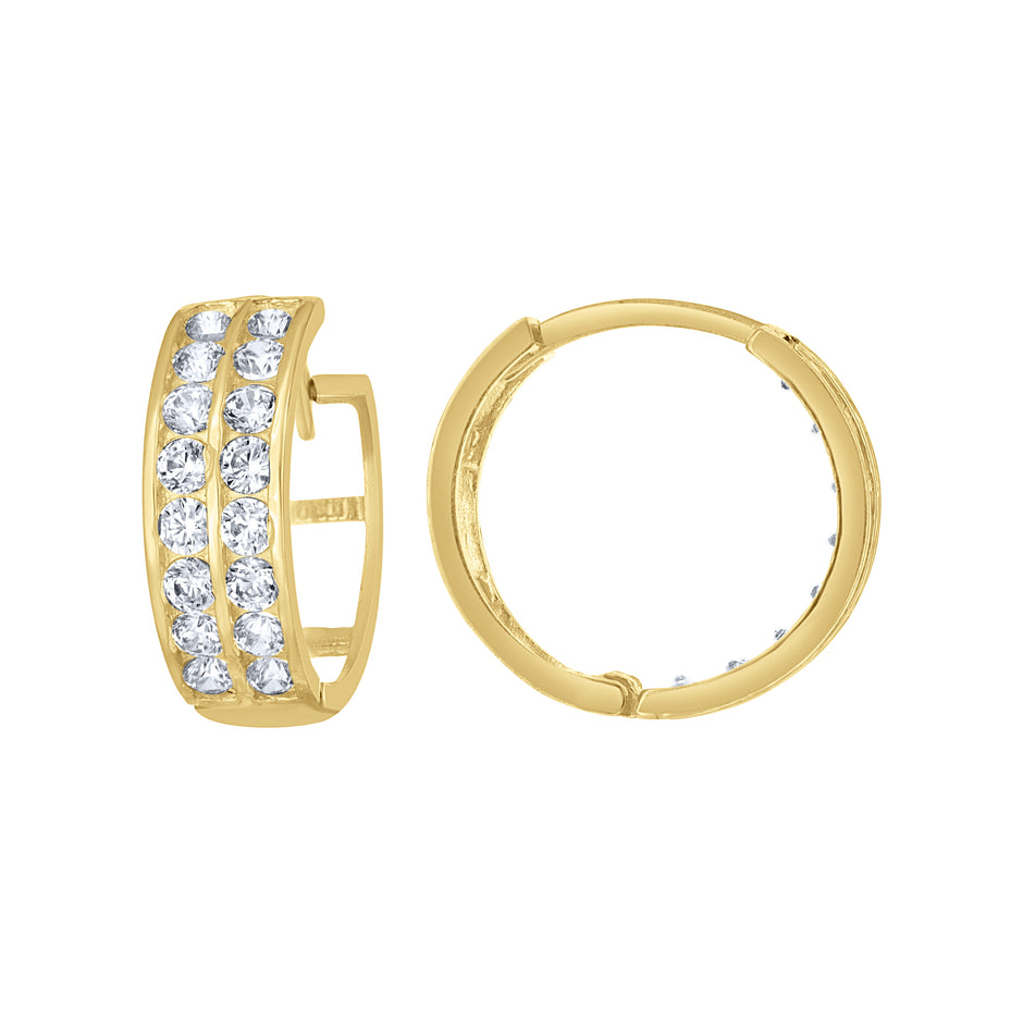 10kt Yellow Gold Womens CZ Cubic Zirconia Double Row Hoop Earrings