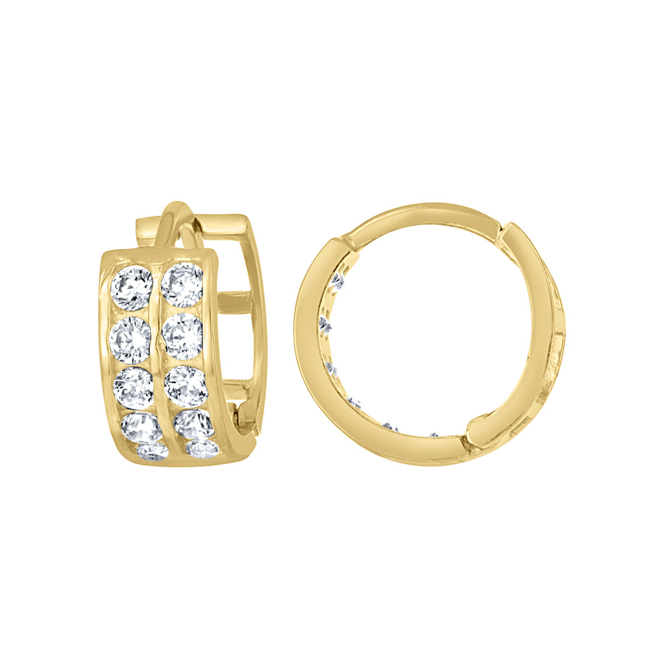 10kt Yellow Gold CZ Womens Double Row 11mm Endless Hoops Huggies