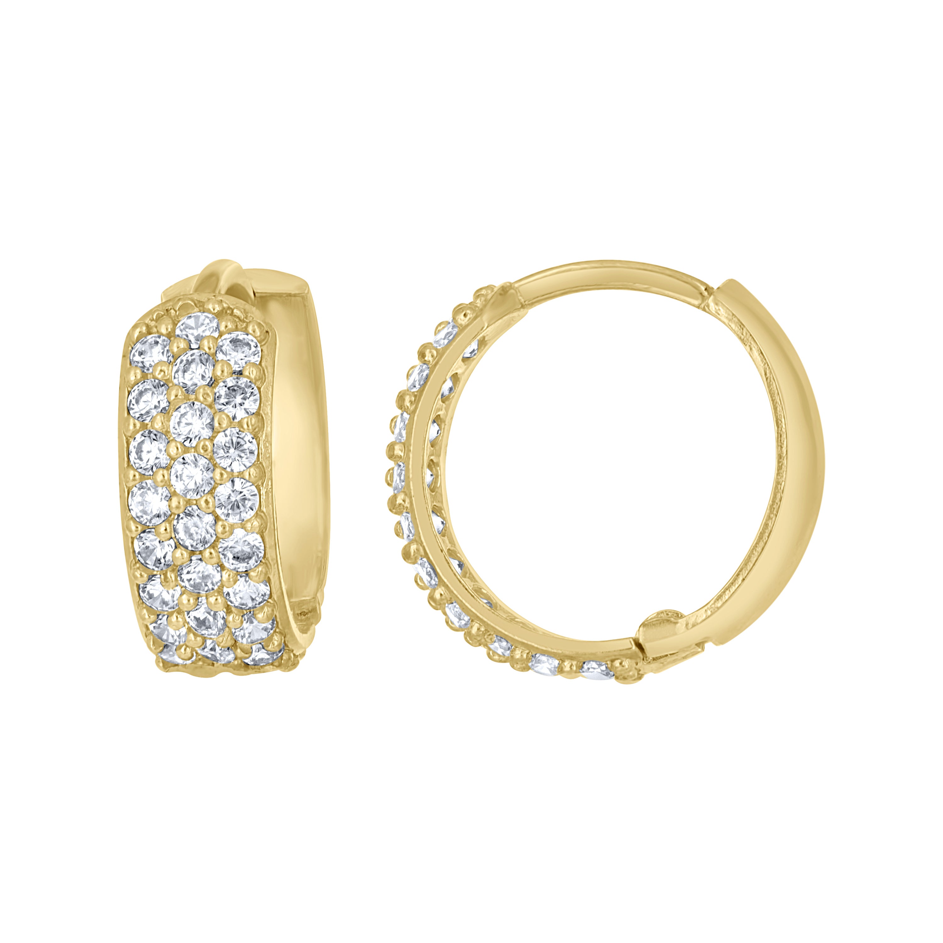 10kt Yellow Gold Womens CZ Cubic Zirconia Triple Row Hoop Earrings