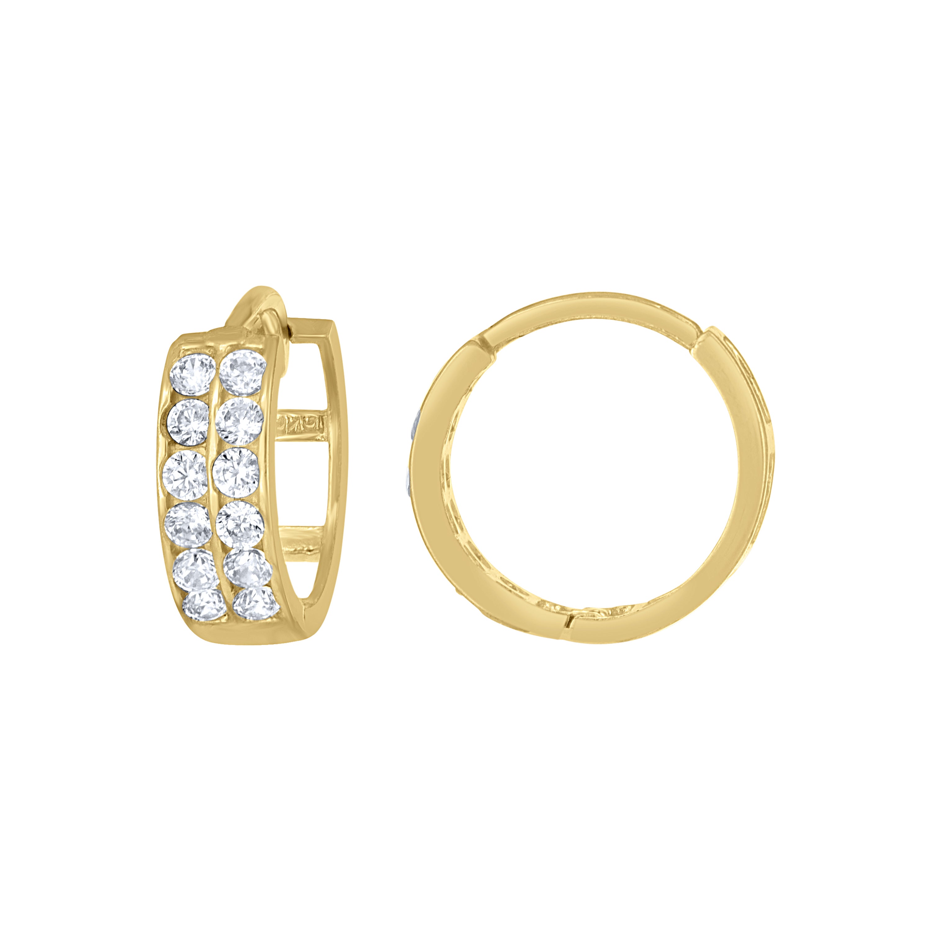 10kt Yellow Gold Womens CZ Cubic Zirconia Double Row Hoop Earrings