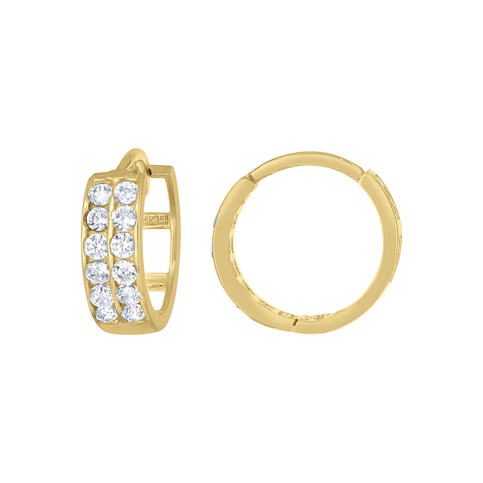 10kt Yellow Gold Womens CZ Cubic Zirconia Double Row Hoop Earrings