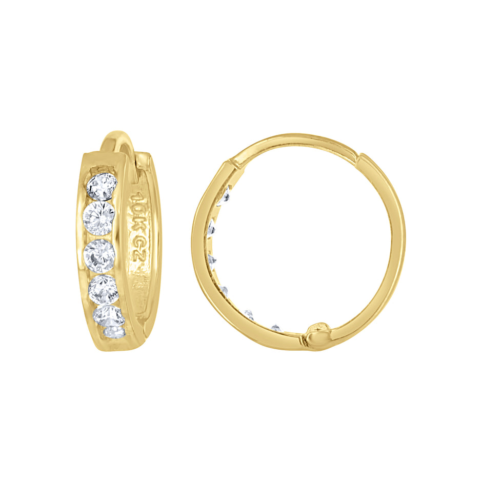 10kt Yellow Gold Womens Single Row CZ Cubic Zirconia Hoop Earrings