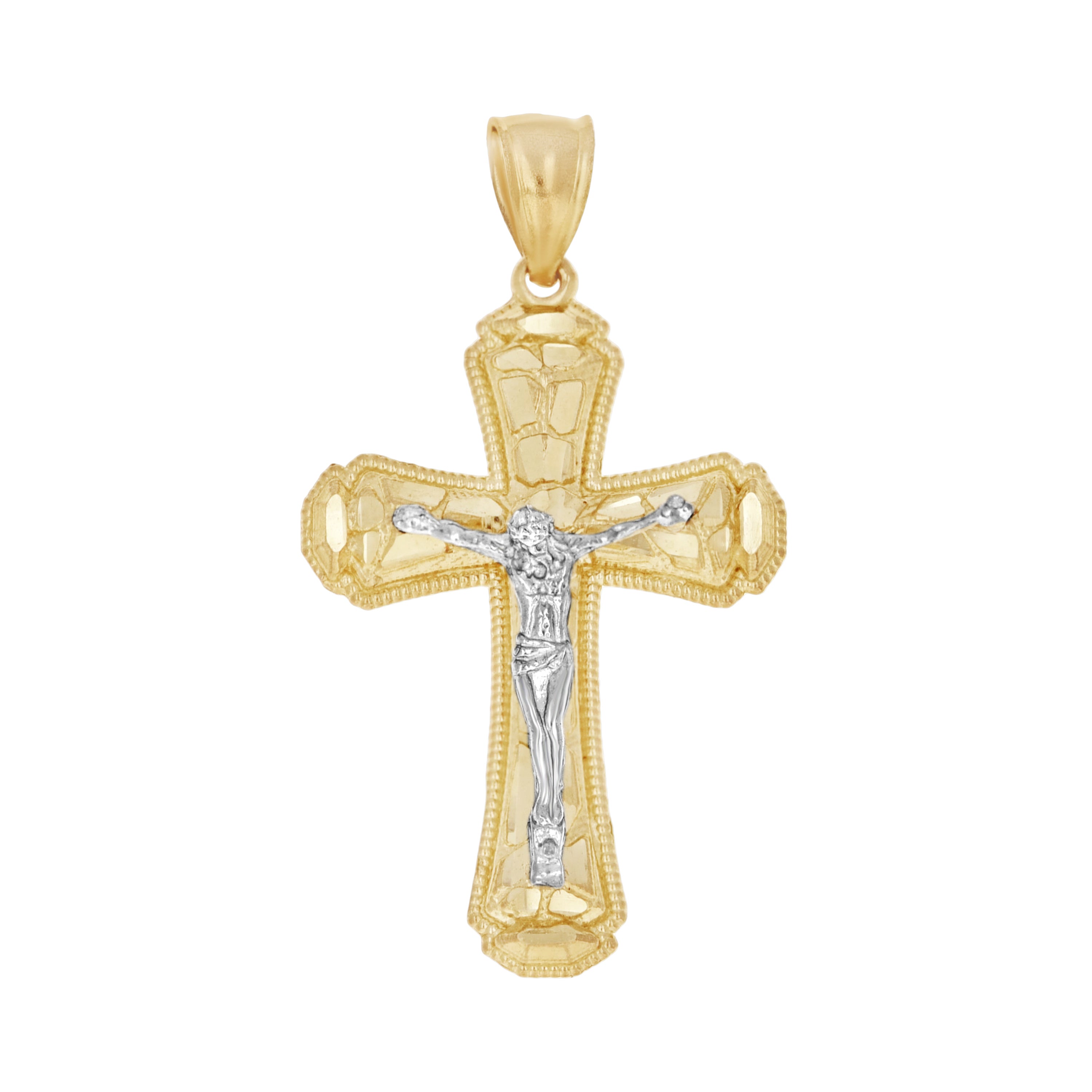10kt Gold Two-Tone Diamond-Cut Mens Cross Crucifix Religious Charm Pendant