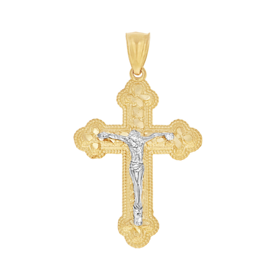 10kt Gold Two-Tone Diamond-Cut Mens Cross Crucifix Religious Charm Pendant