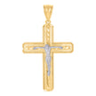 10kt Gold Two-Tone Diamond-Cut Mens Cross Crucifix Religious Charm Pendant