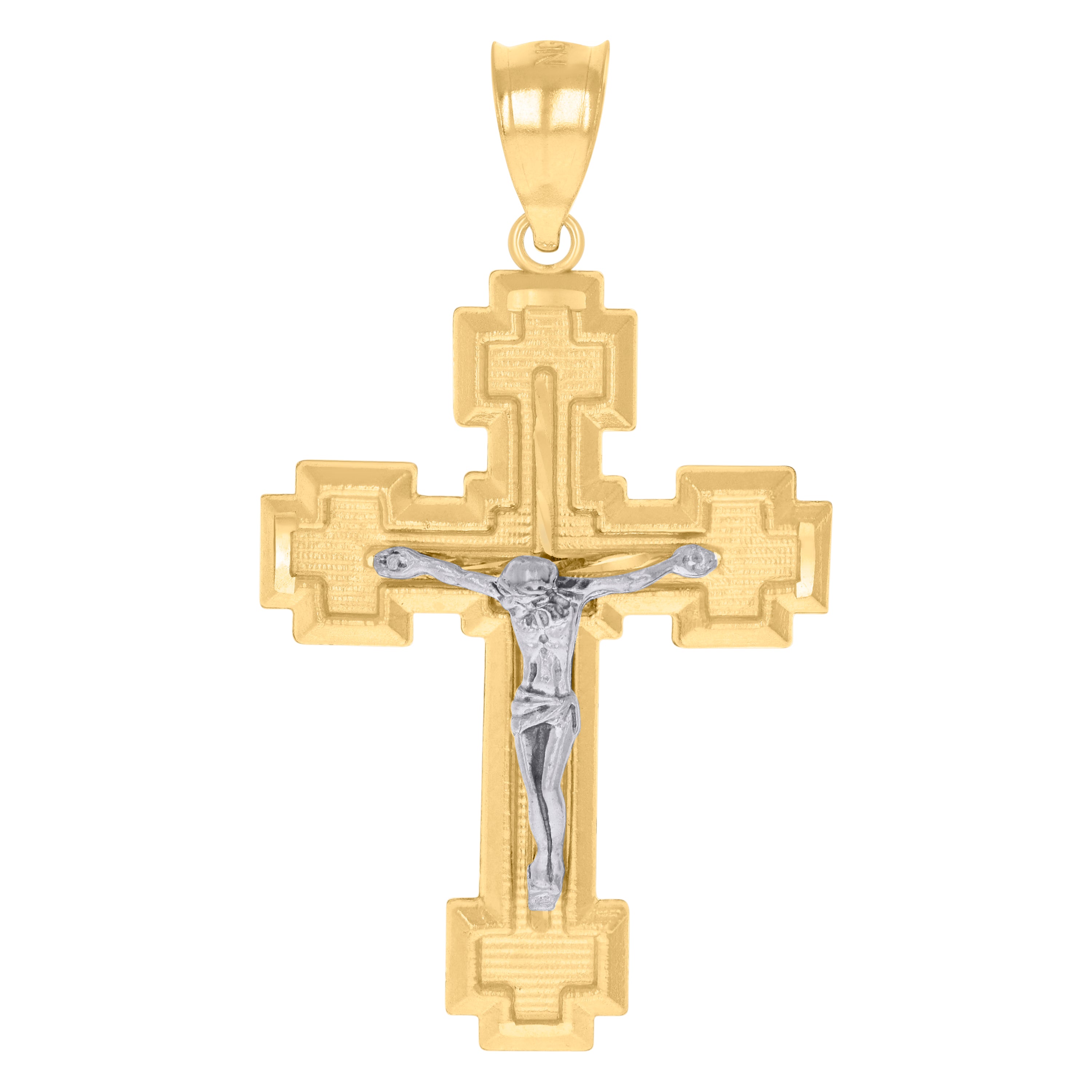 10kt Gold Two-Tone Diamond-Cut Mens Cross Crucifix Religious Charm Pendant