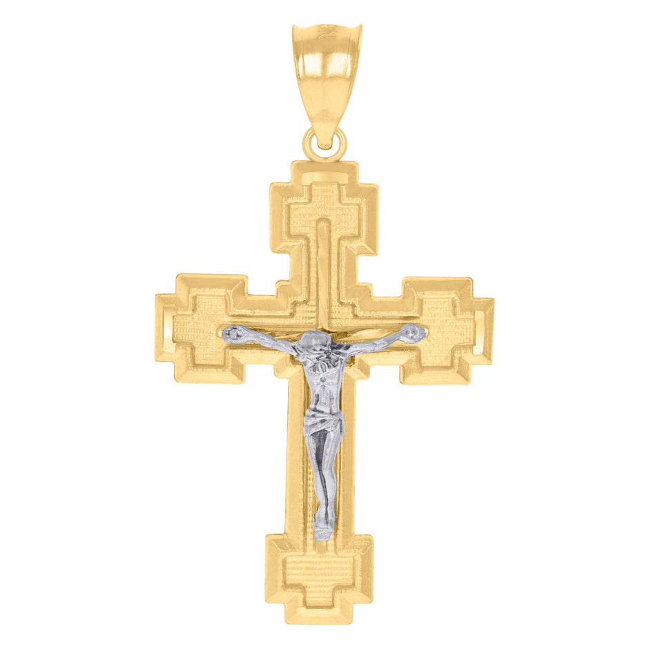 10kt Gold Two-Tone Diamond-Cut Mens Cross Crucifix Religious Charm Pendant