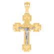 10kt Gold Two-Tone Diamond-Cut Mens Cross Crucifix Religious Charm Pendant