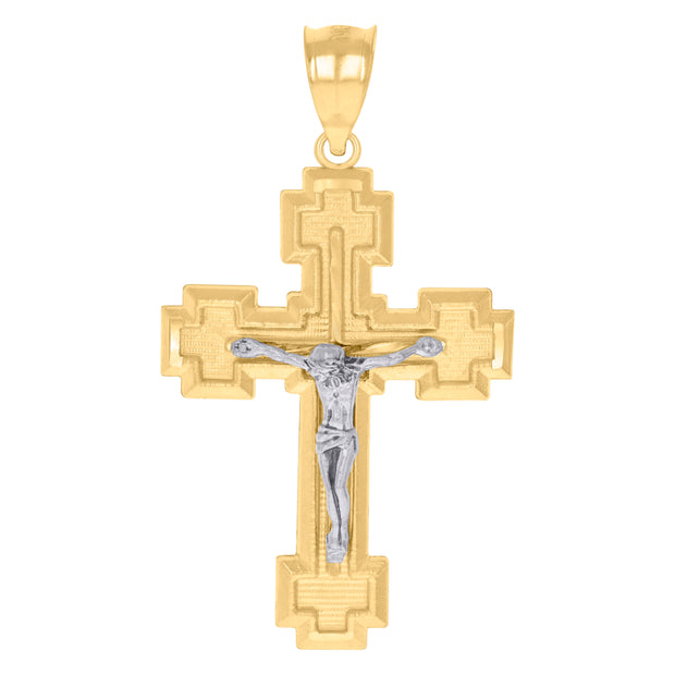 10kt Gold Two-Tone Diamond-Cut Mens Cross Crucifix Religious Charm Pendant