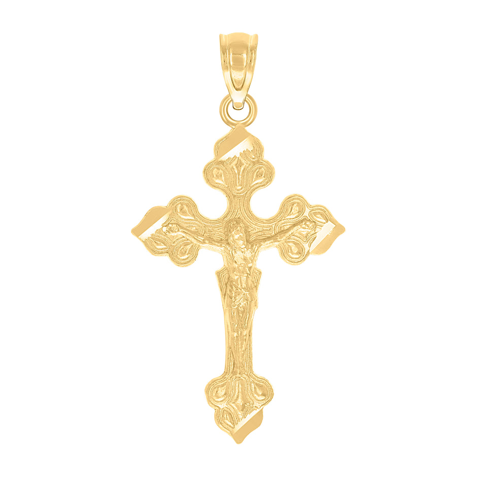 10kt Yellow Gold Diamond-Cut Unisex Cross Crucifix Religious Charm Pendant