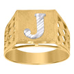 10kt Two-Tone Gold Mens Diamond-Cut Textured Initial Letter J Band Ring