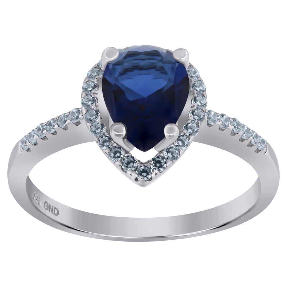 925 Sterling Silver Womens Royal Blue Pear Cubic Zirconia Fashion Ring Size 8 - SLV-69598