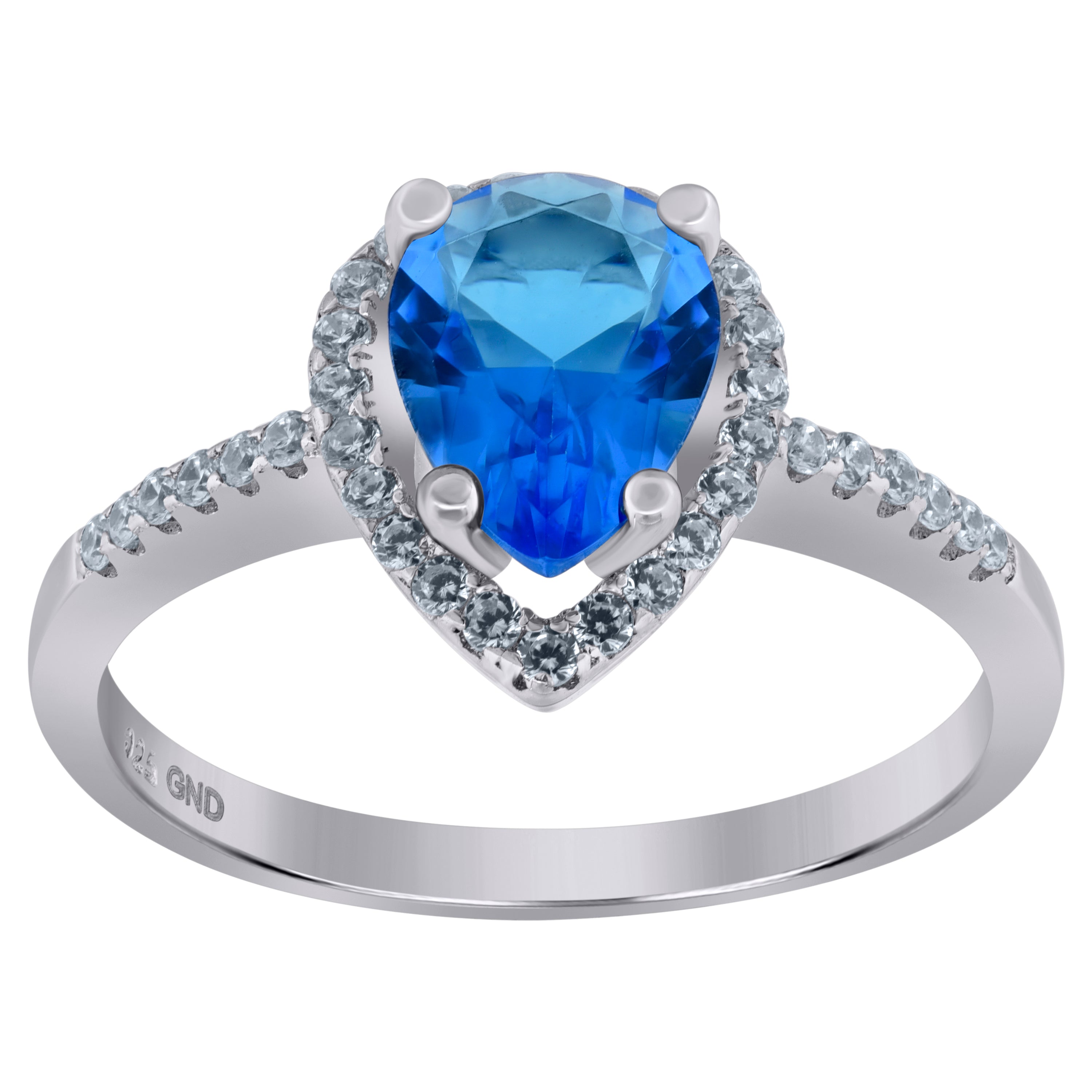 925 Sterling Silver Womens Aqua Pear Cubic Zirconia Fashion Ring Size 7 - SLV-65306