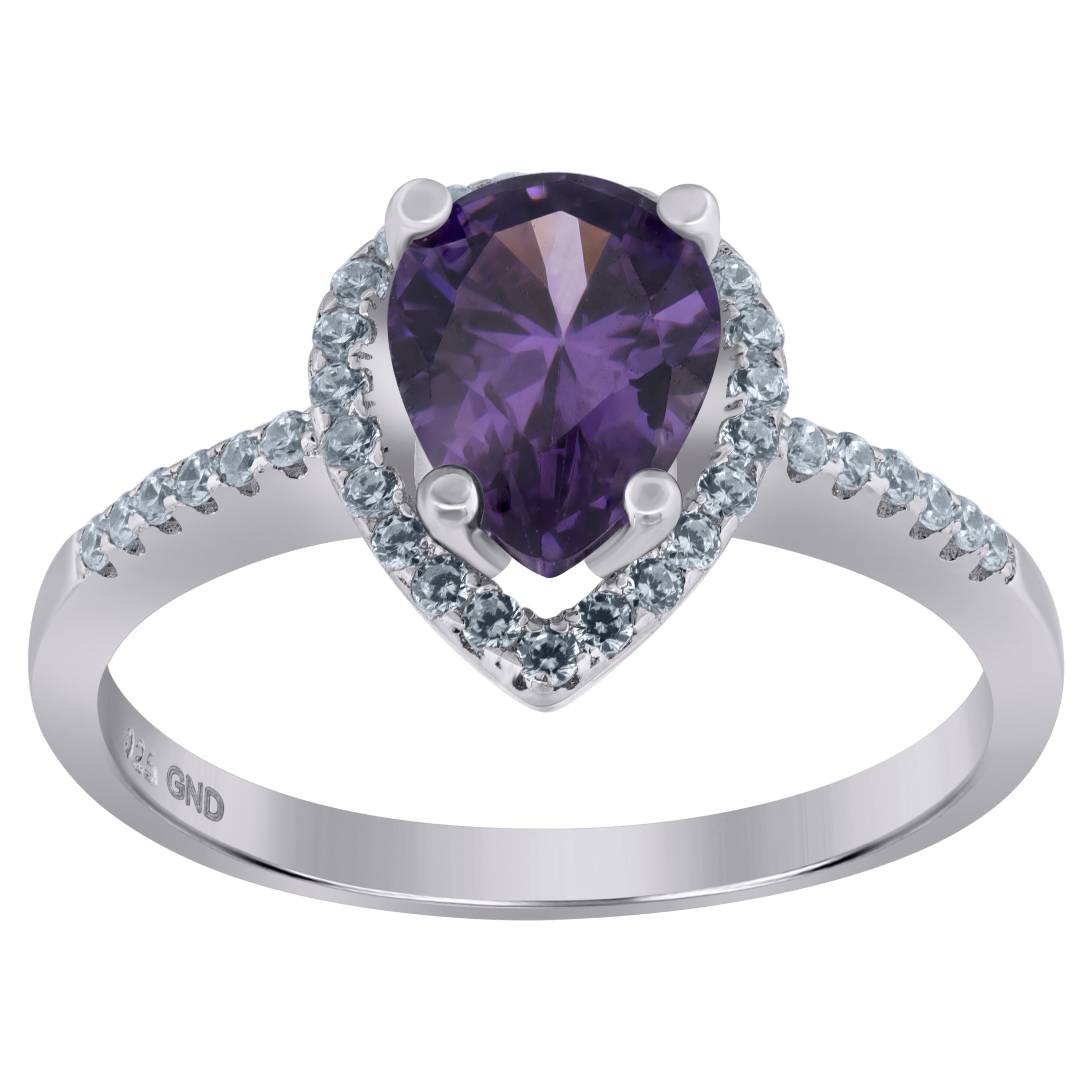 925 Sterling Silver Womens Purple Pear Cubic Zirconia Fashion Ring Size 9 - SLV-69741