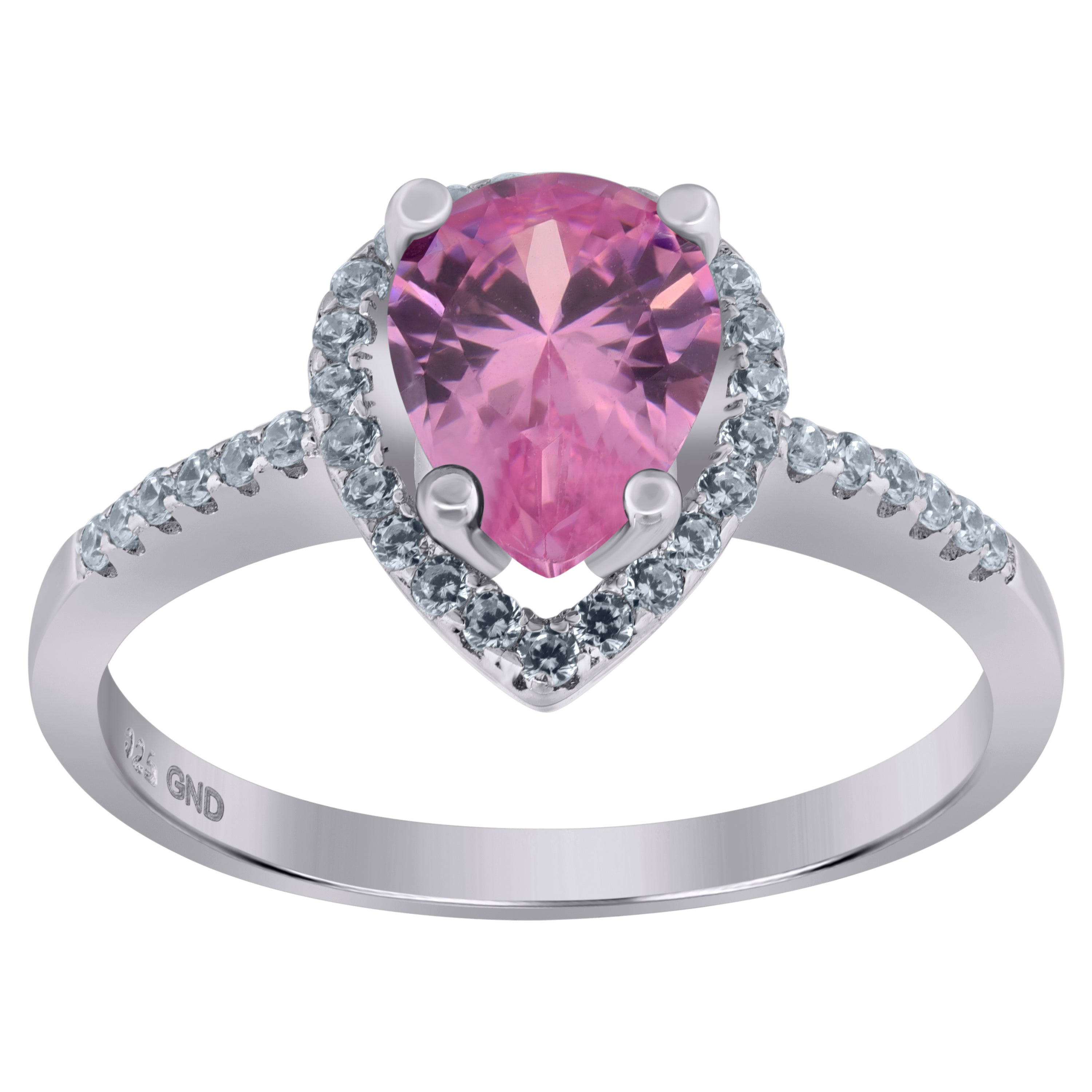 925 Sterling Silver Womens Pink Pear Cubic Zirconia Fashion Ring Size 7 - SLV-65308