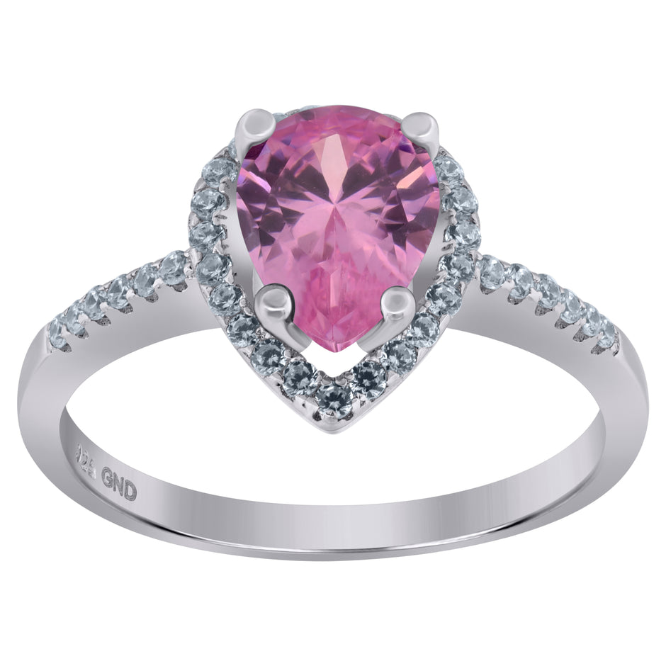 925 Sterling Silver Womens Pink Pear Cubic Zirconia Fashion Ring Size 8 - SLV-69607