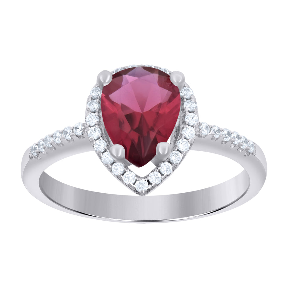 925 Sterling Silver Womens Red Pear Cubic Zirconia Fashion Ring Size 7 - SLV-65304
