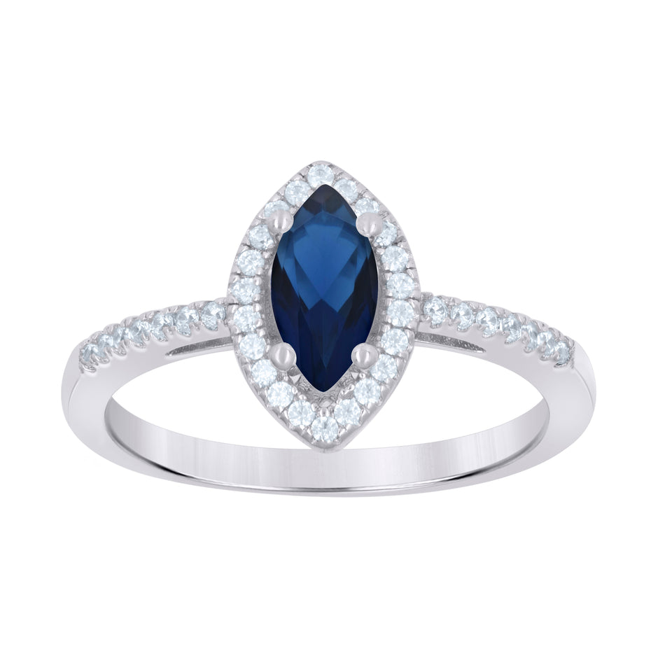 925 Sterling Silver Womens Royal Blue Marquise Cubic Zirconia Fashion Ring Size 8 - SLV-69628