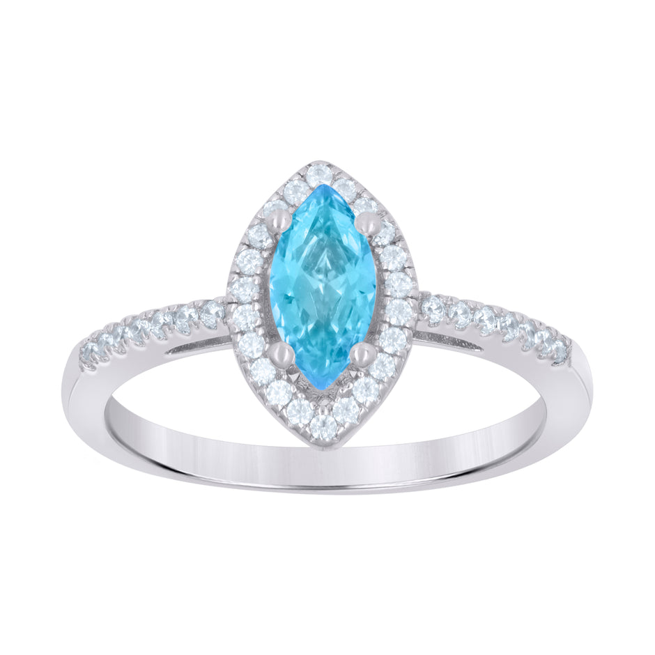 925 Sterling Silver Womens Aqua Marquise Cubic Zirconia Fashion Ring Size 6