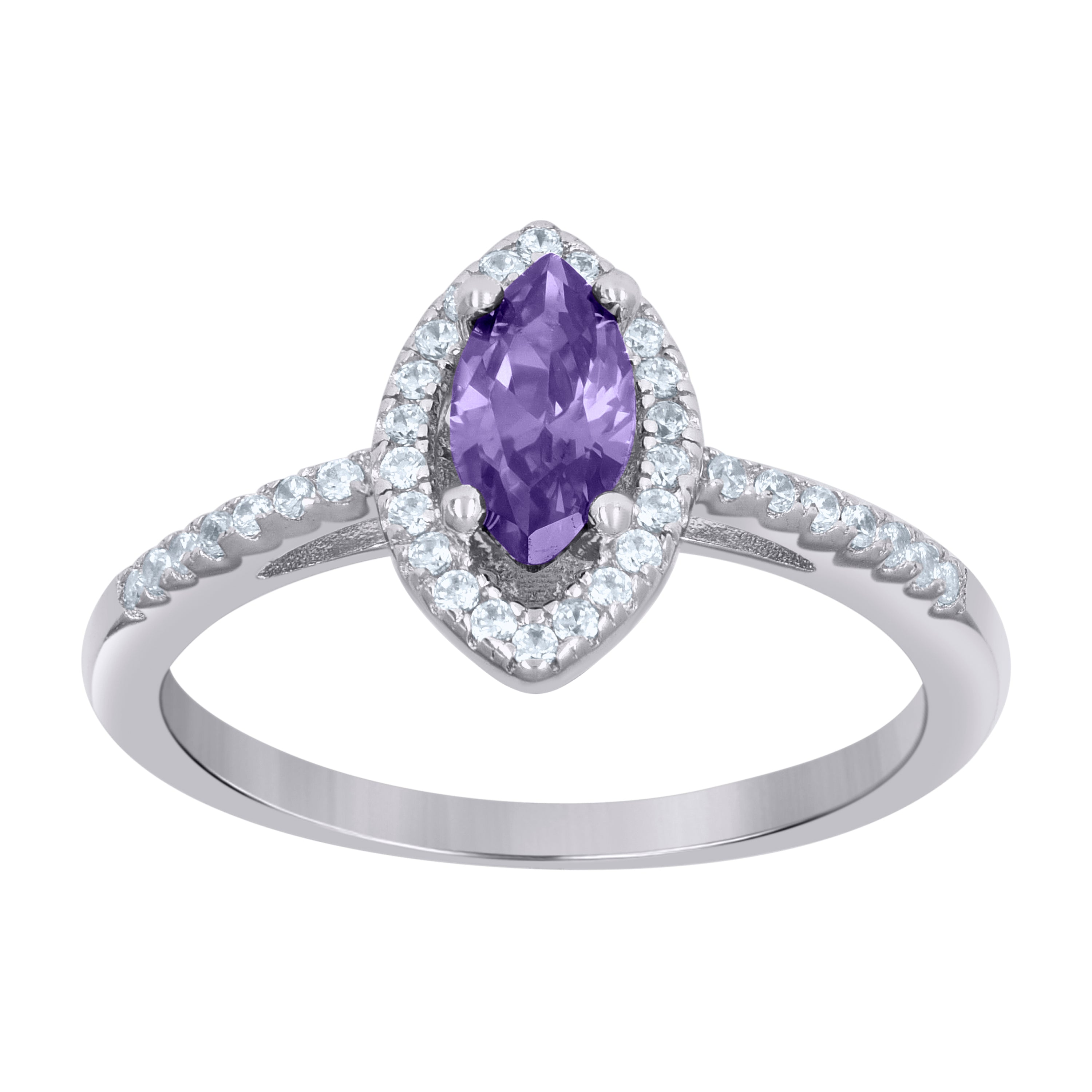 925 Sterling Silver Womens Purple Marquise Cubic Zirconia Fashion Ring Size 6