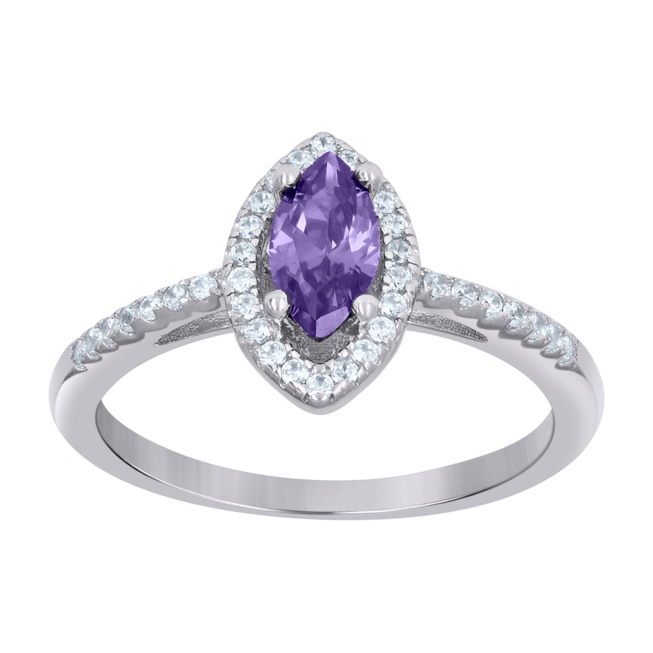 925 Sterling Silver Womens Purple Marquise Cubic Zirconia Fashion Ring Size 6