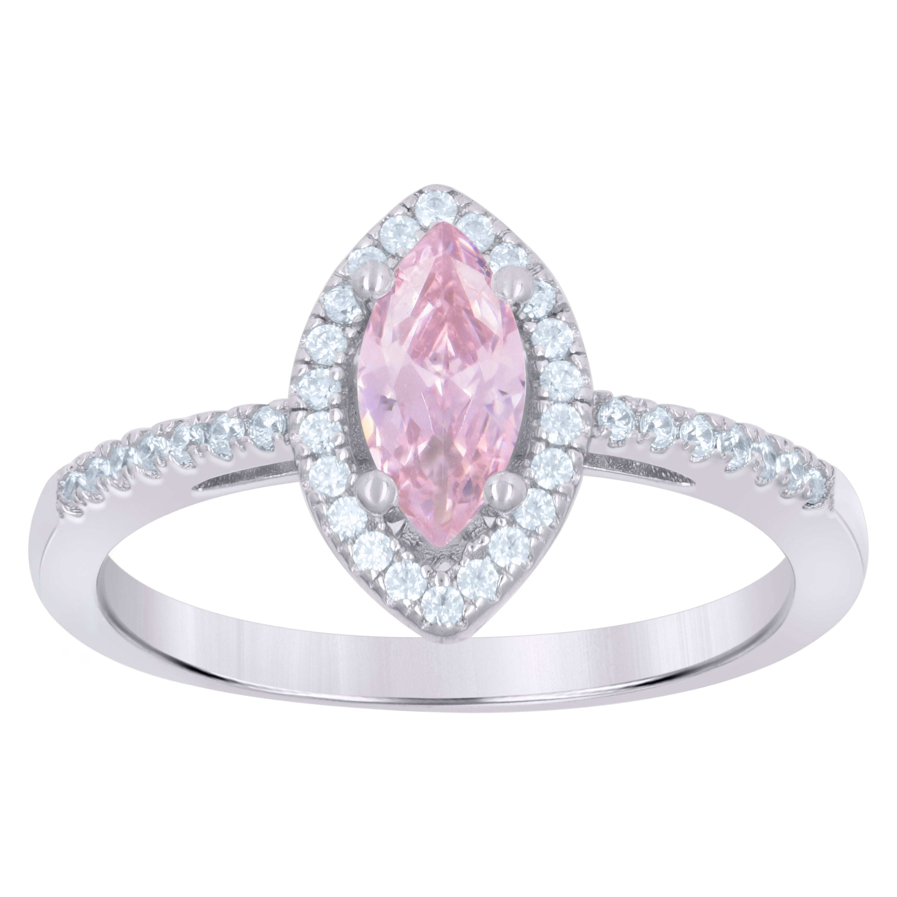 925 Sterling Silver Womens Pink Marquise Cubic Zirconia Fashion Ring Size 6