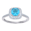 925 Sterling Silver Womens Aqua Cubic Zirconia Halo Ring Size 8 - SLV-69693