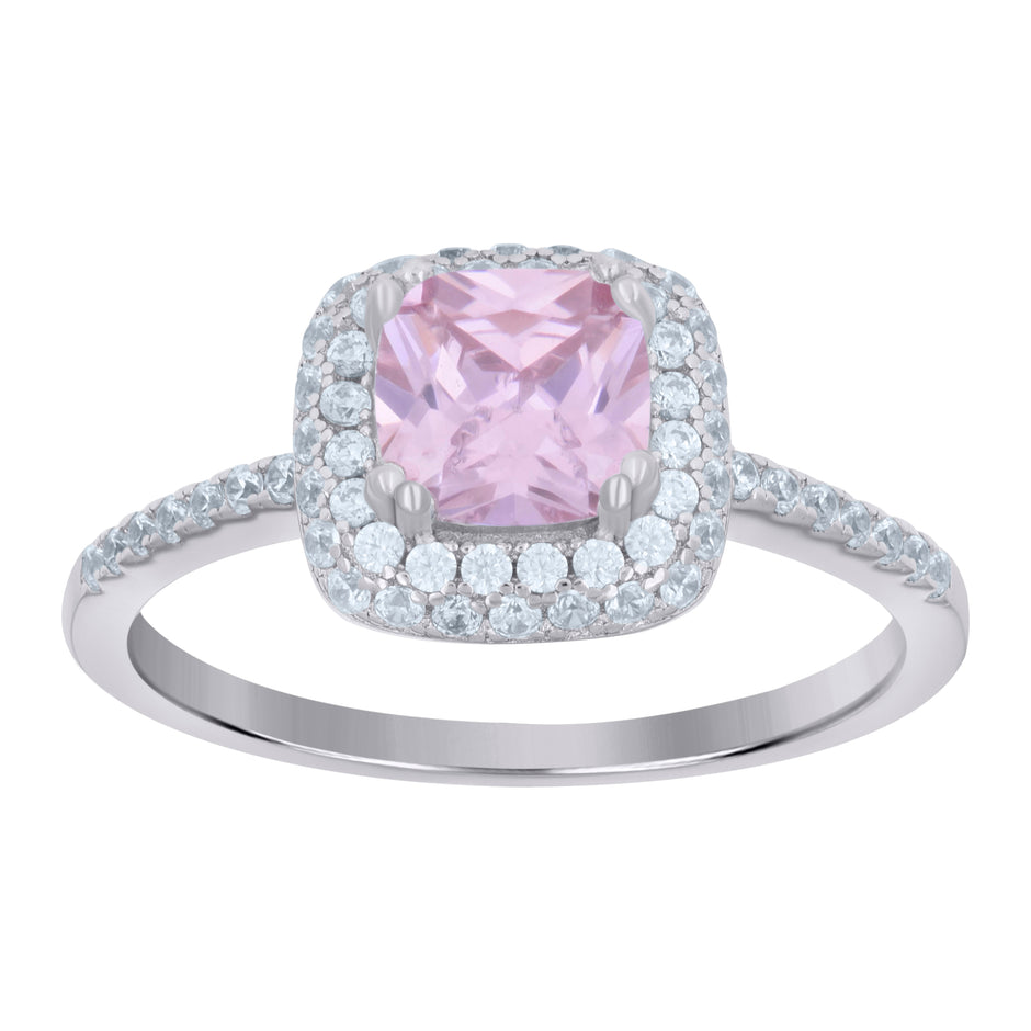 925 Sterling Silver Womens Pink Cubic Zirconia Halo Ring Size 8 - SLV-69696