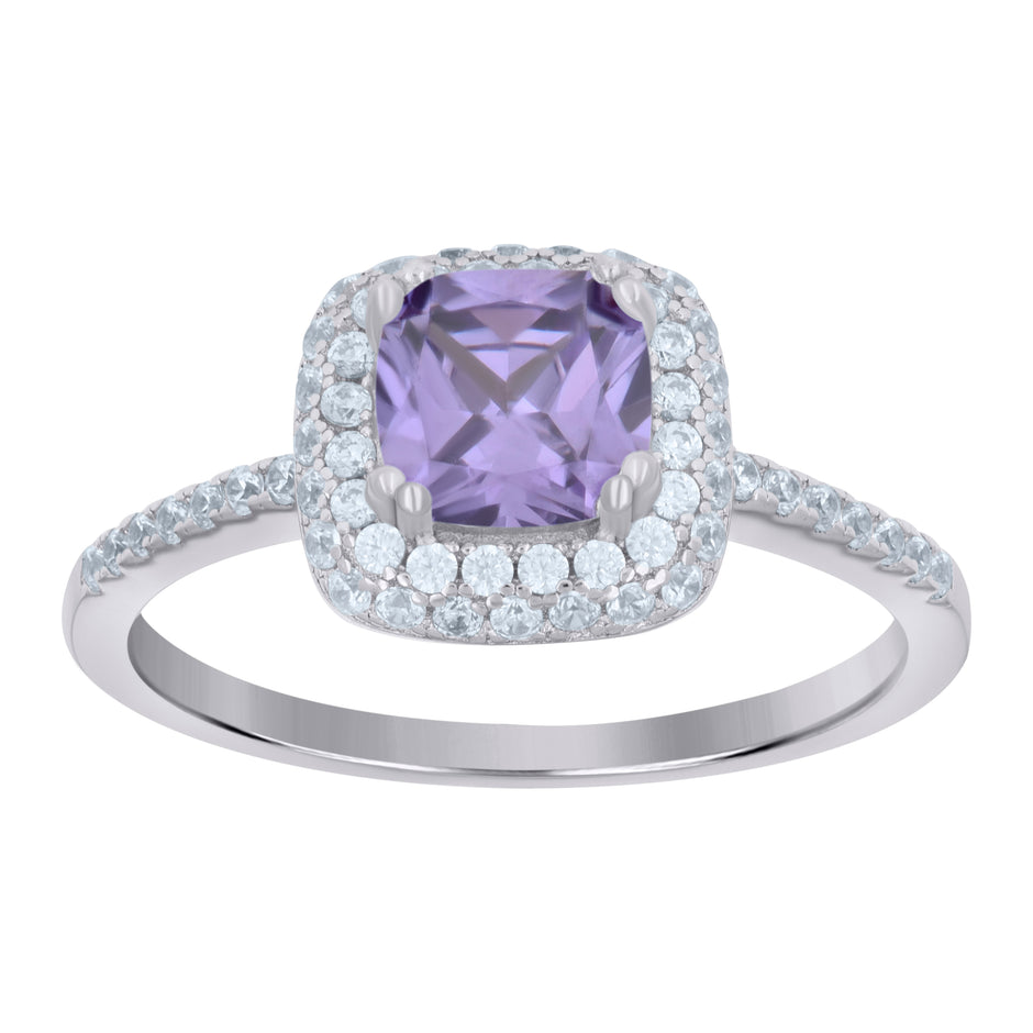 925 Sterling Silver Womens Purple Cubic Zirconia Halo Ring Size 6